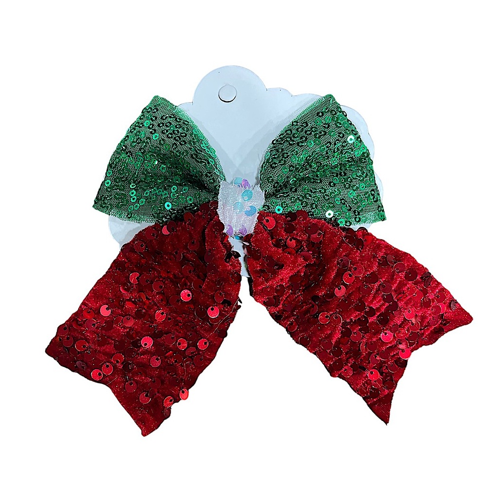 Hair Bow - Green, Red and white.